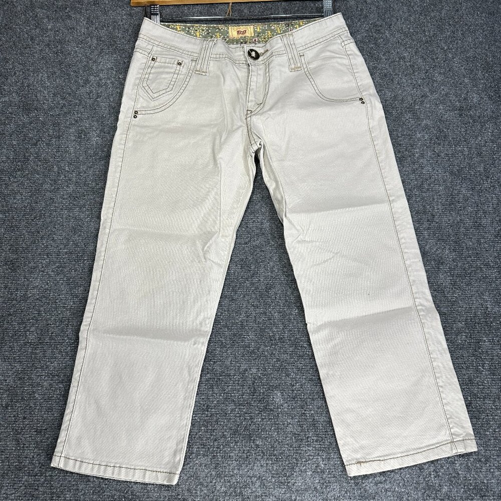 Levis Jeans Womens 5 Tab Twills Beige Cotton Stretch Pockets Straight Crop